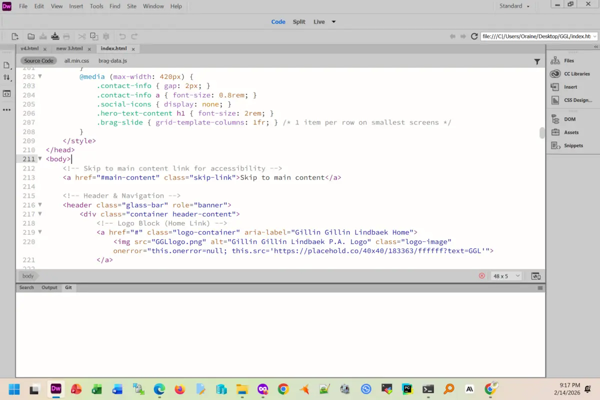Web development workspace showing code editor with HTML and CSS